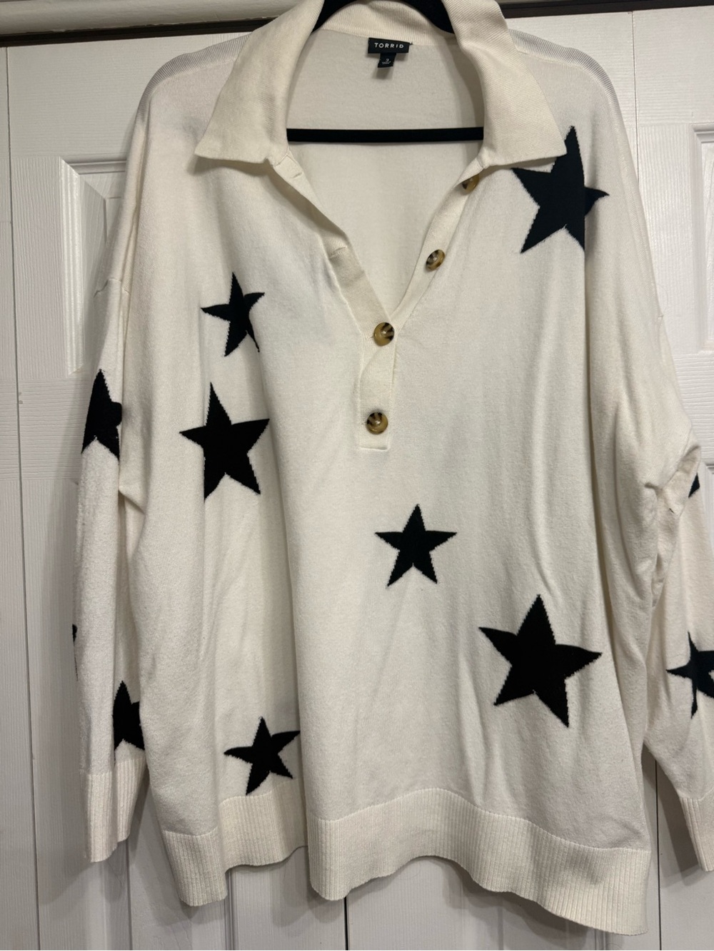 torrid Cream Polo Sweater with Black Trim